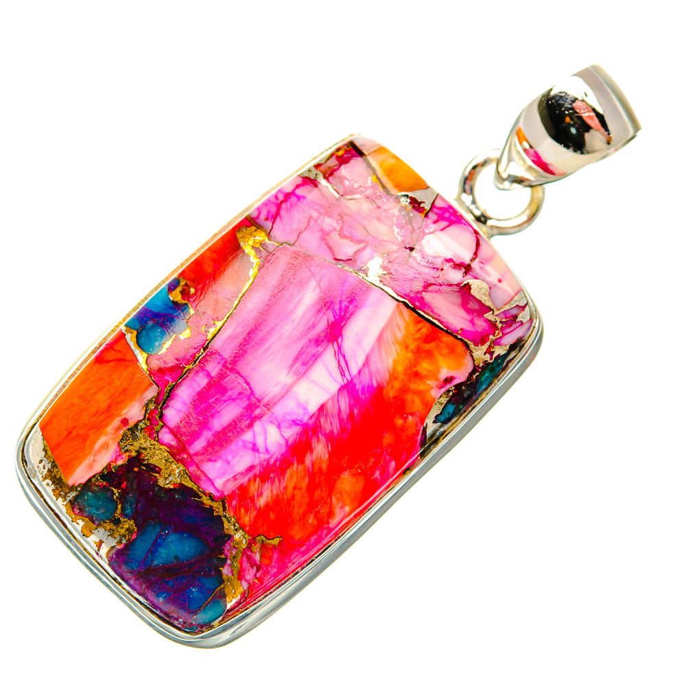 Kingman Pink Dahlia Turquoise Pendants handcrafted by Ana Silver Co - PD29204 - Photo 2