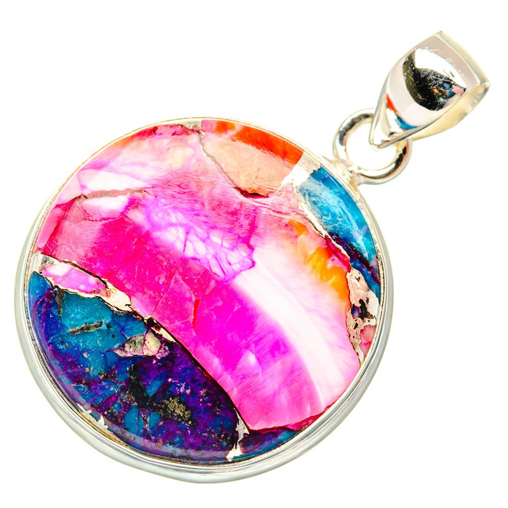 Kingman Pink Dahlia Turquoise Pendants handcrafted by Ana Silver Co - PD29206 - Photo 2