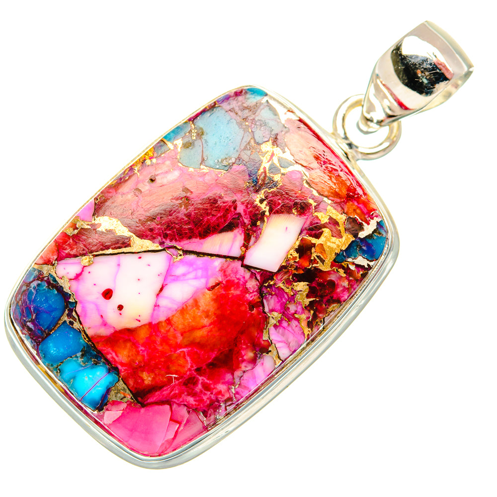 Kingman Pink Dahlia Turquoise Pendants handcrafted by Ana Silver Co - PD29219 - Photo 2