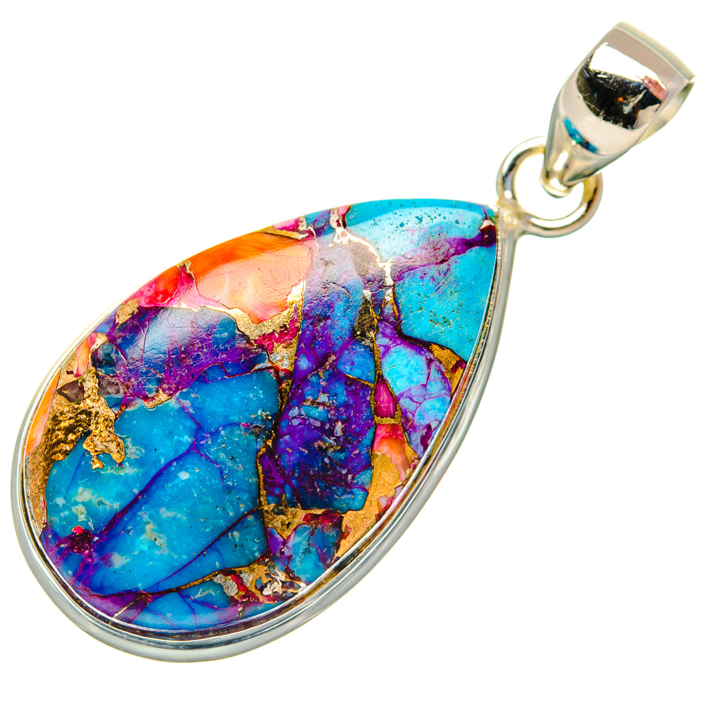 925 sterling silver oval pendant with turquoise, pink, and purple mosaic stone and bail
