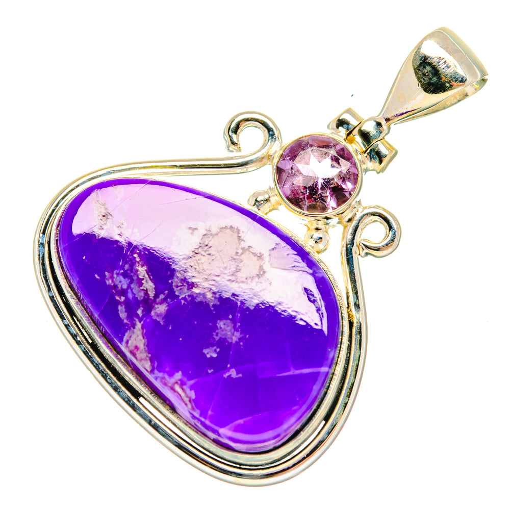 Purple agate pendant with oval purple stone and round amethyst, sterling silver bail