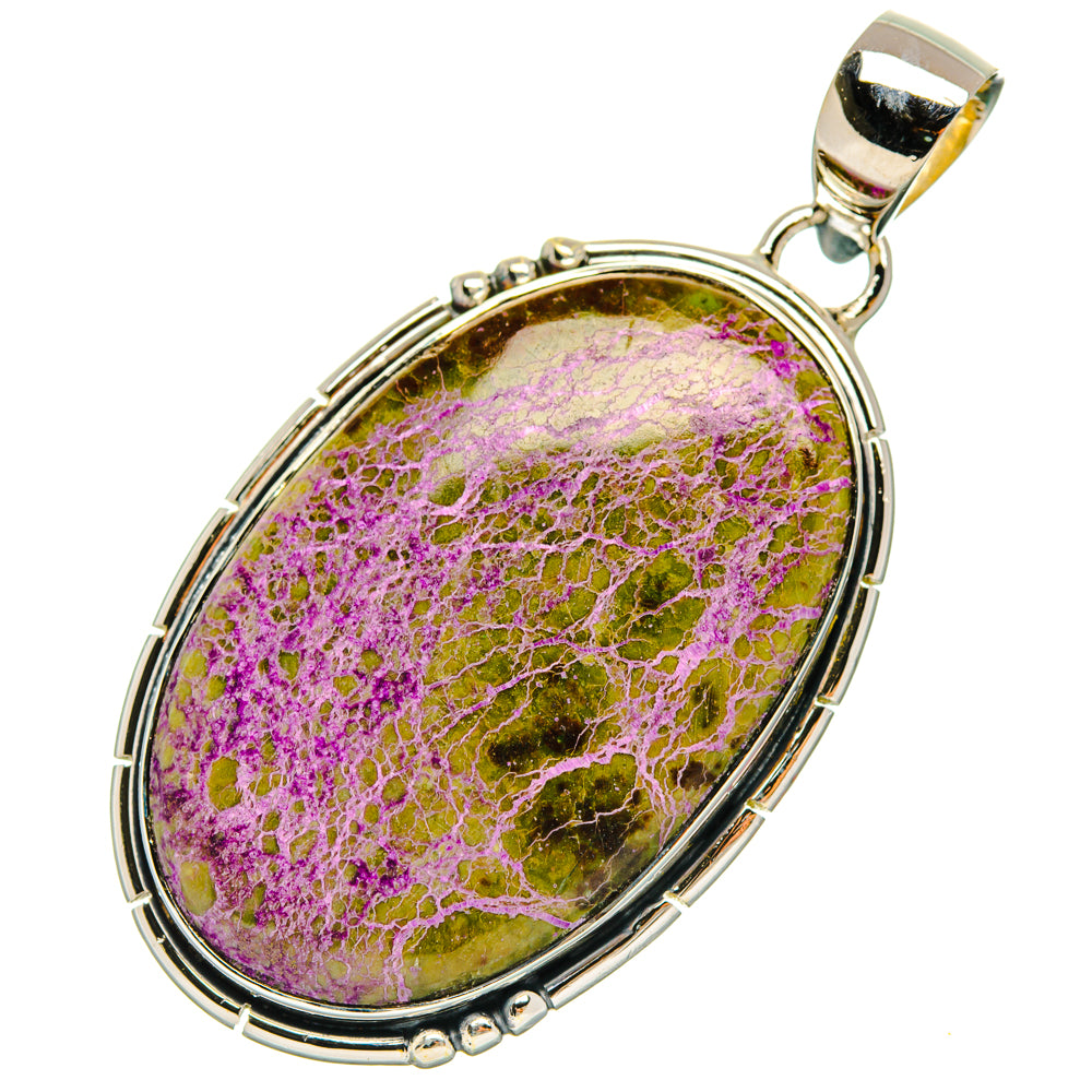 Stichtite pendant with oval purple-green stone in 925 sterling silver bezel