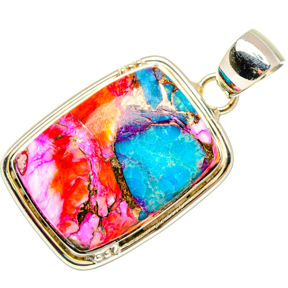 Kingman Pink Dahlia Turquoise Pendants handcrafted by Ana Silver Co - PD29481 - Photo 2