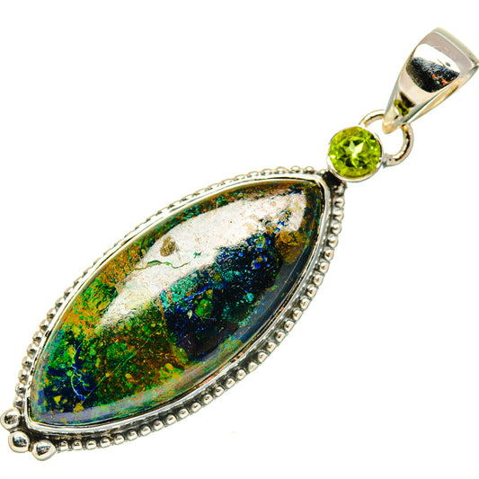 Sterling silver marquise pendant with round green peridot and blue-green cabochon