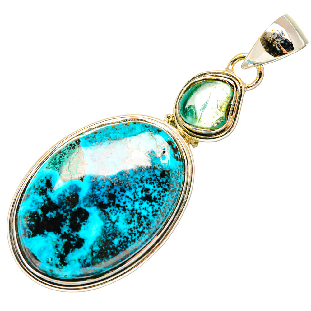 925 sterling silver pendant with oval turquoise stone and small green stone bail