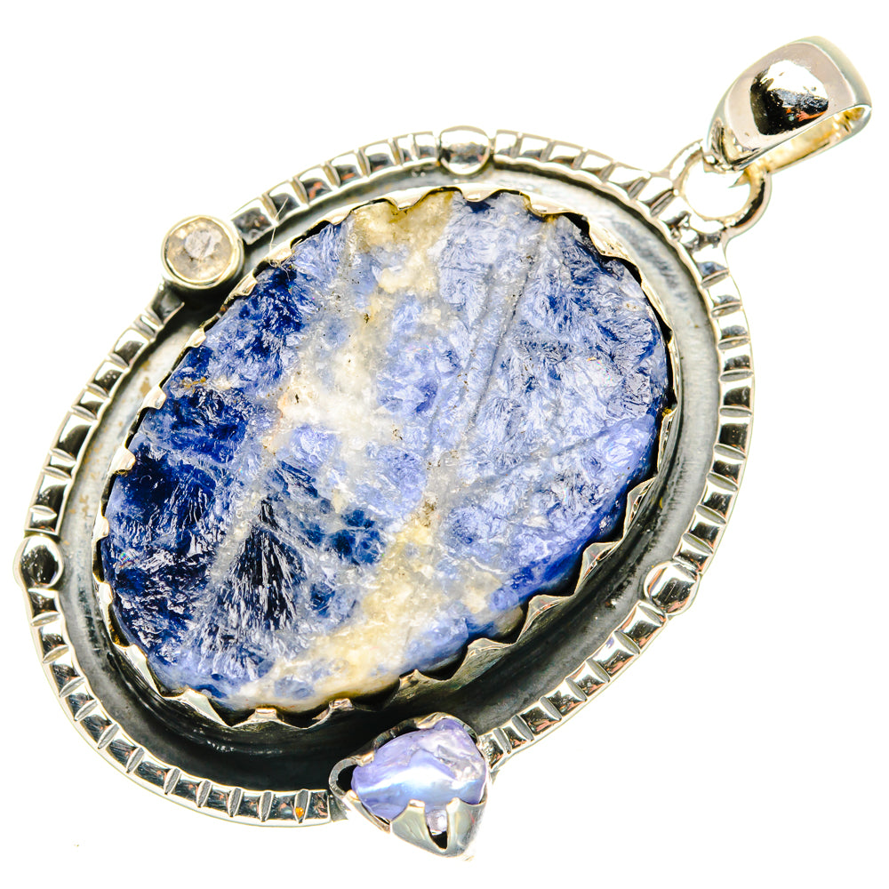 Sterling silver rough sodalite pendant with purple moonstone cabochon accents