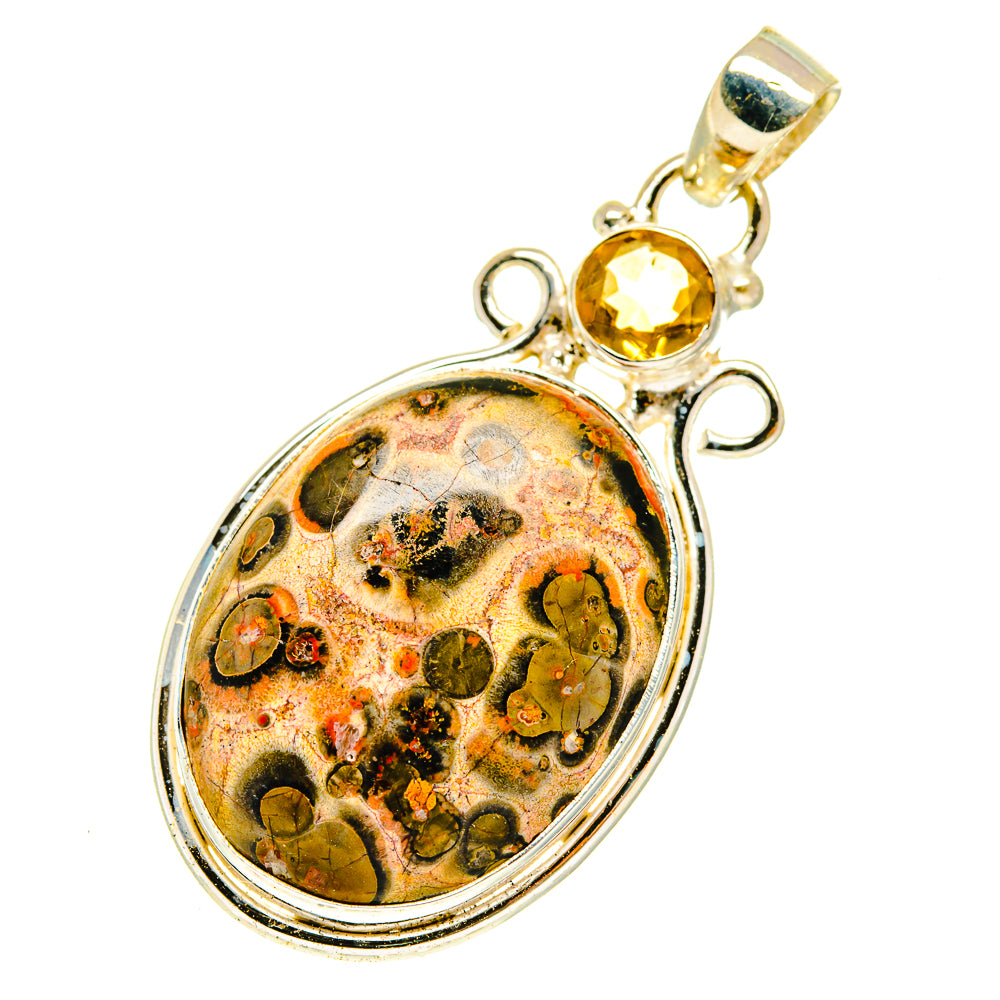Sterling silver oval jasper pendant with round citrine gemstone at top
