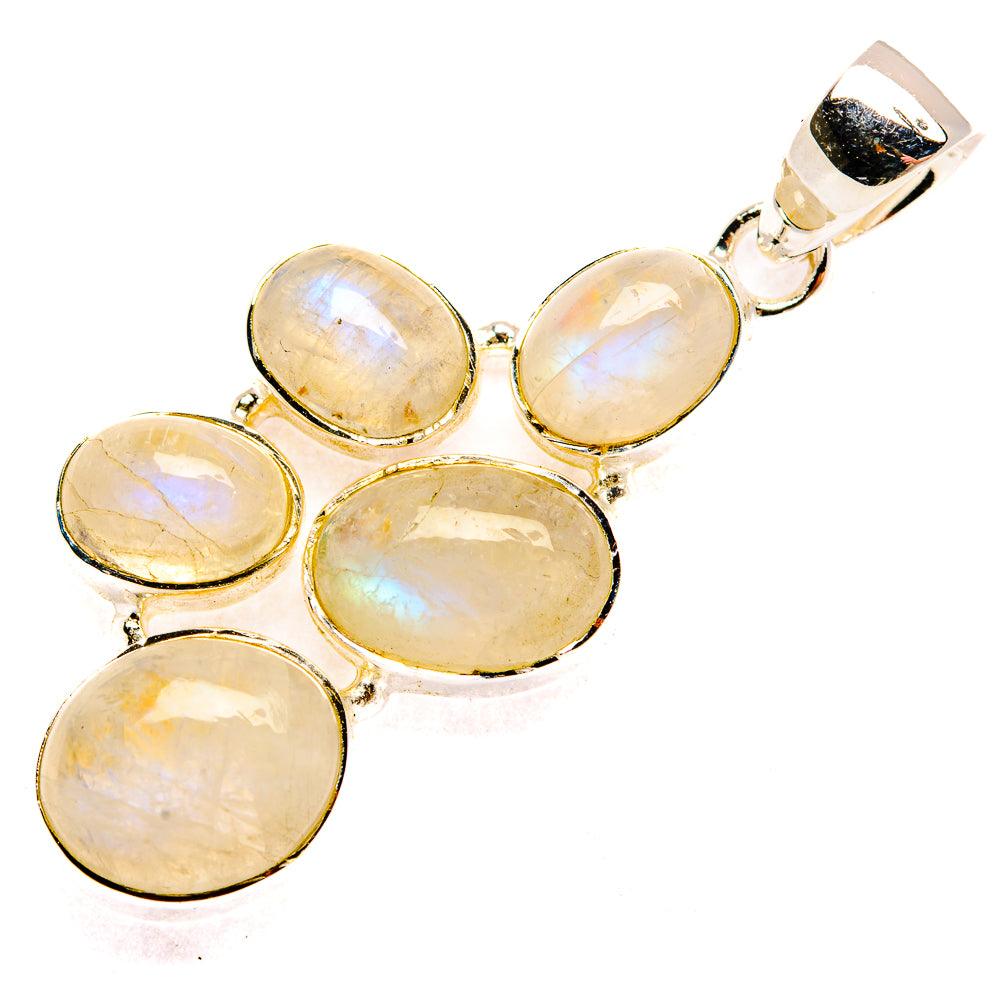 925 sterling silver moonstone cluster pendant with oval opalescent stones and bail