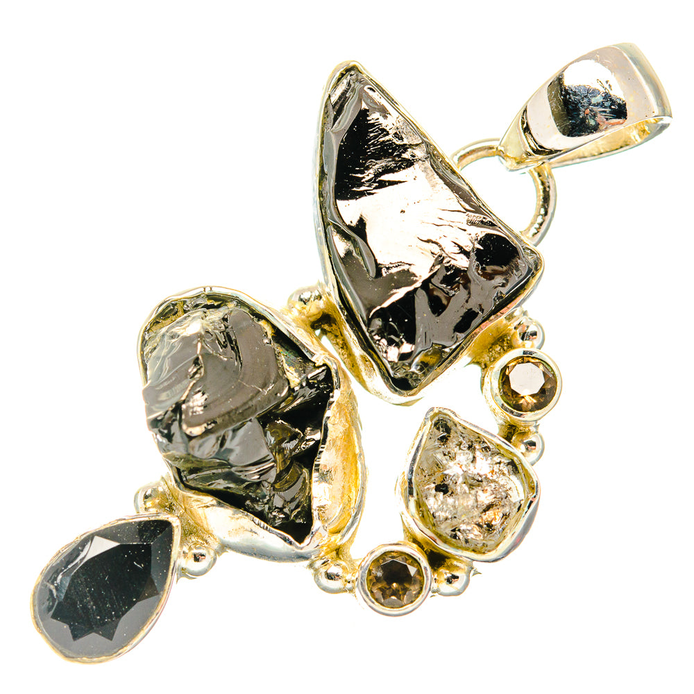Gold-tone 925 sterling silver pendant with rough mixed gemstone charms and bail
