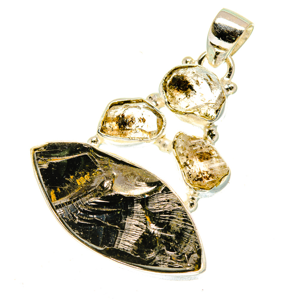 Sterling silver pendant with large black shungite triangle and amber rough stones