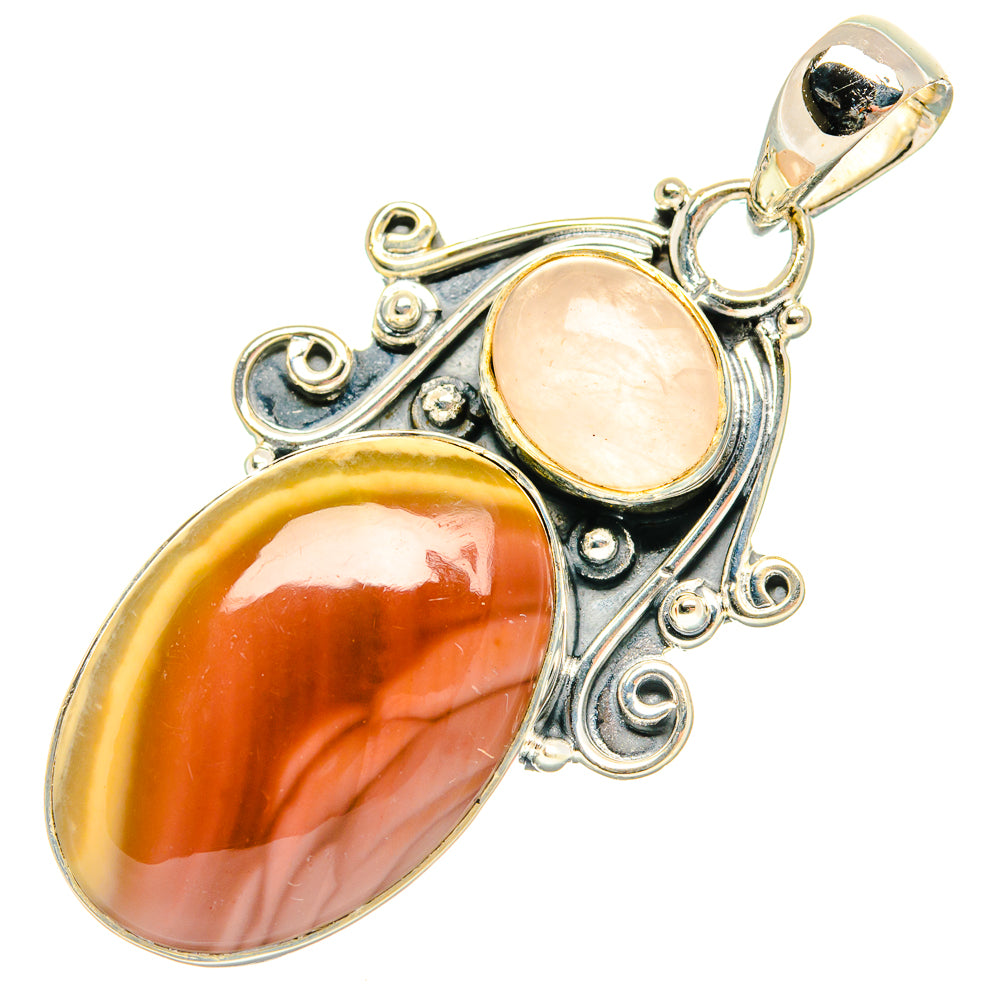 925 sterling silver pendant with oval rose quartz and orange jasper stones