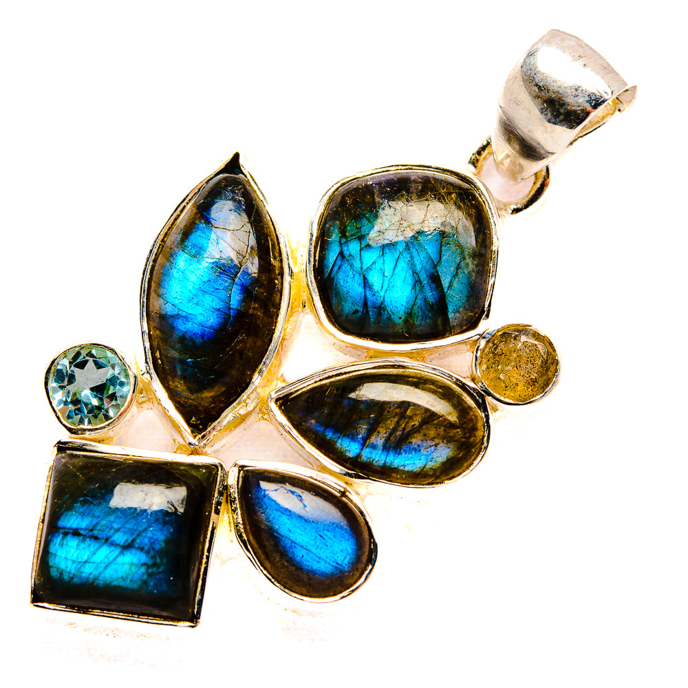 Sterling silver pendant cluster with blue labradorite-style stones and round blue accents