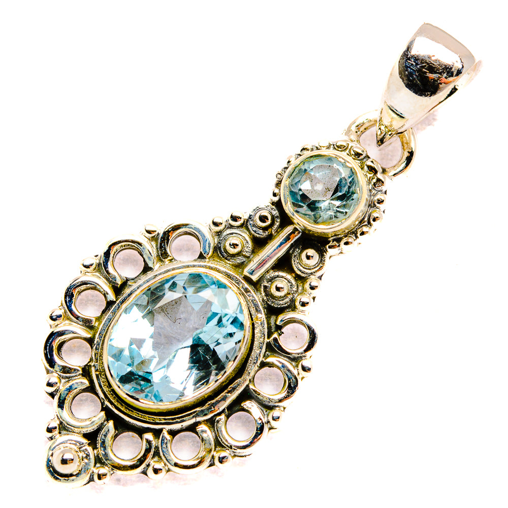 Blue topaz pendant with round sky-blue stones in ornate 925 sterling silver setting