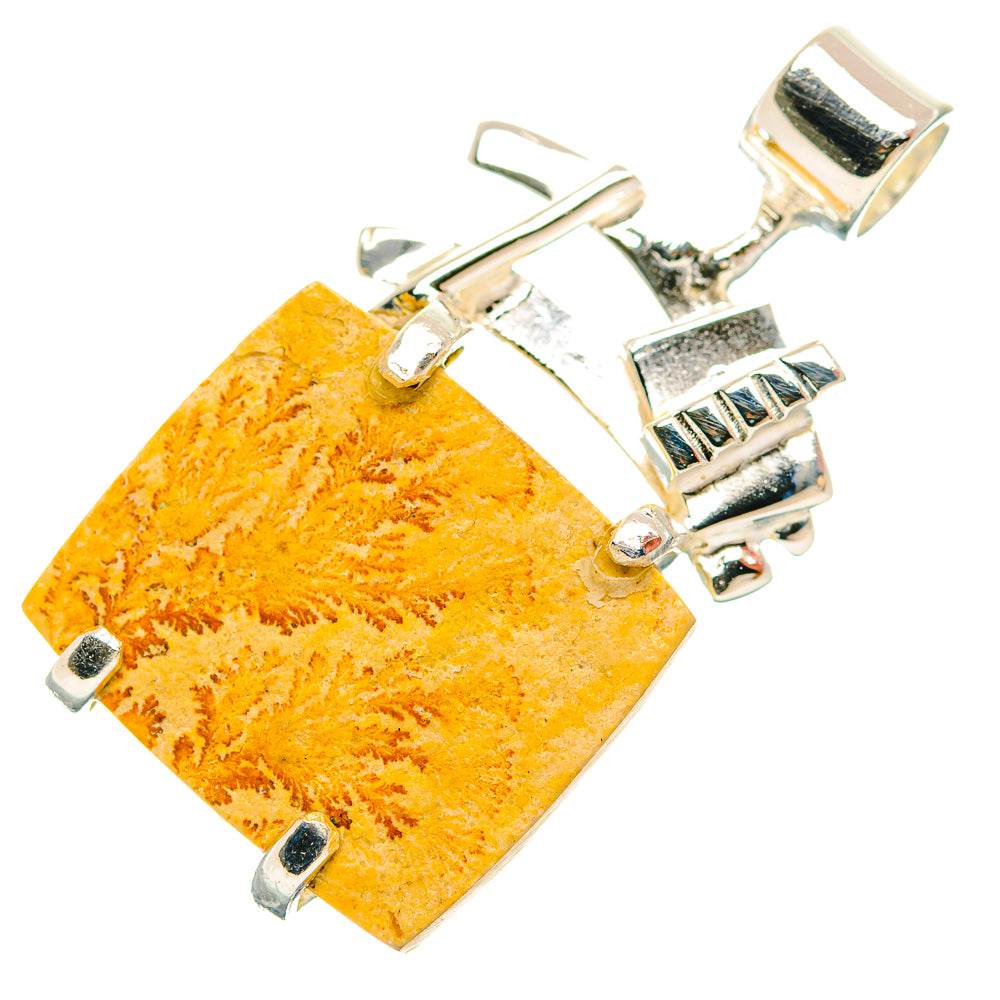 Sterling silver rectangle pendant with orange dendrite psilomelane stone
