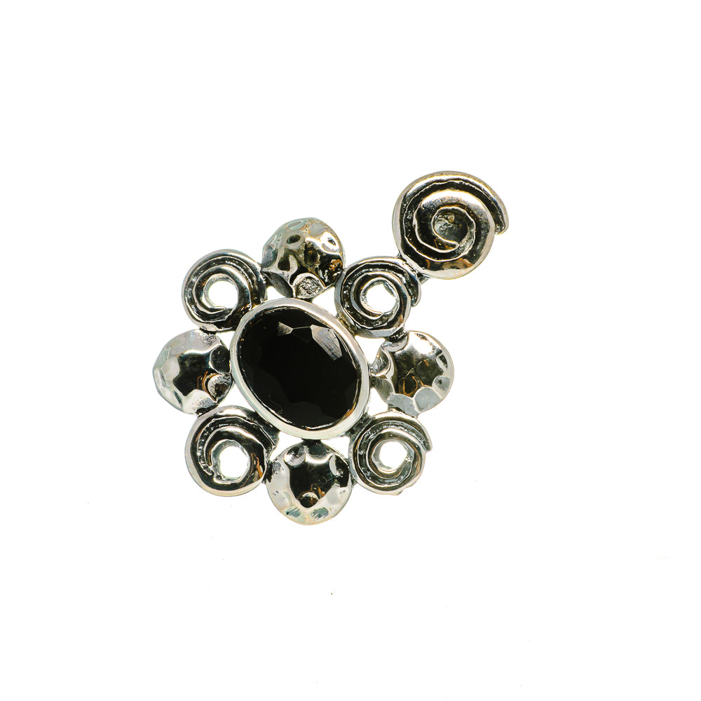Sterling silver onyx pendant with faceted round black center and halo bead rings
