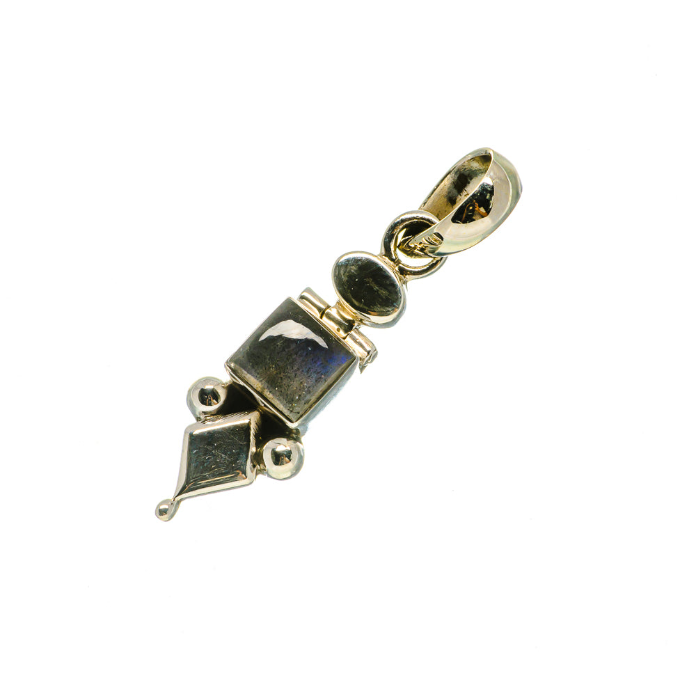 Labradorite pendant with blue-gray square stones and 925 sterling silver bail