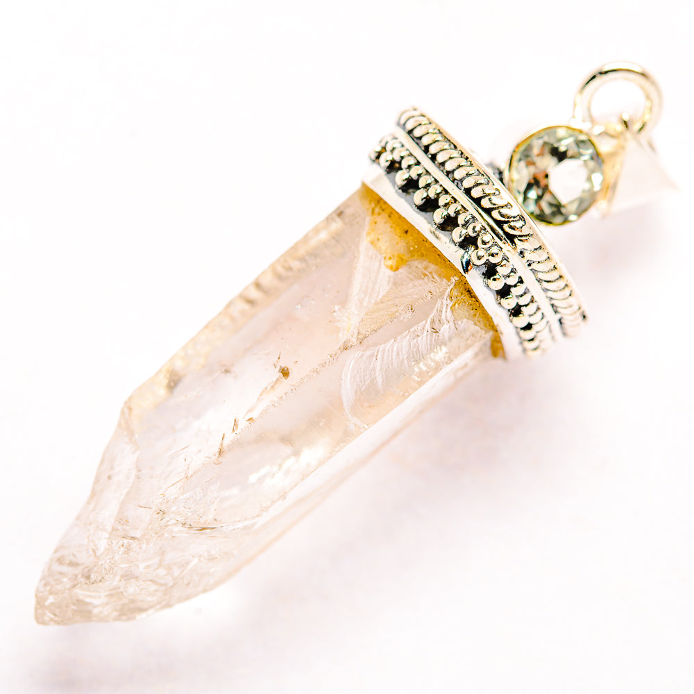 Rough white quartz pendant with 925 sterling silver beaded bezel and loop bail