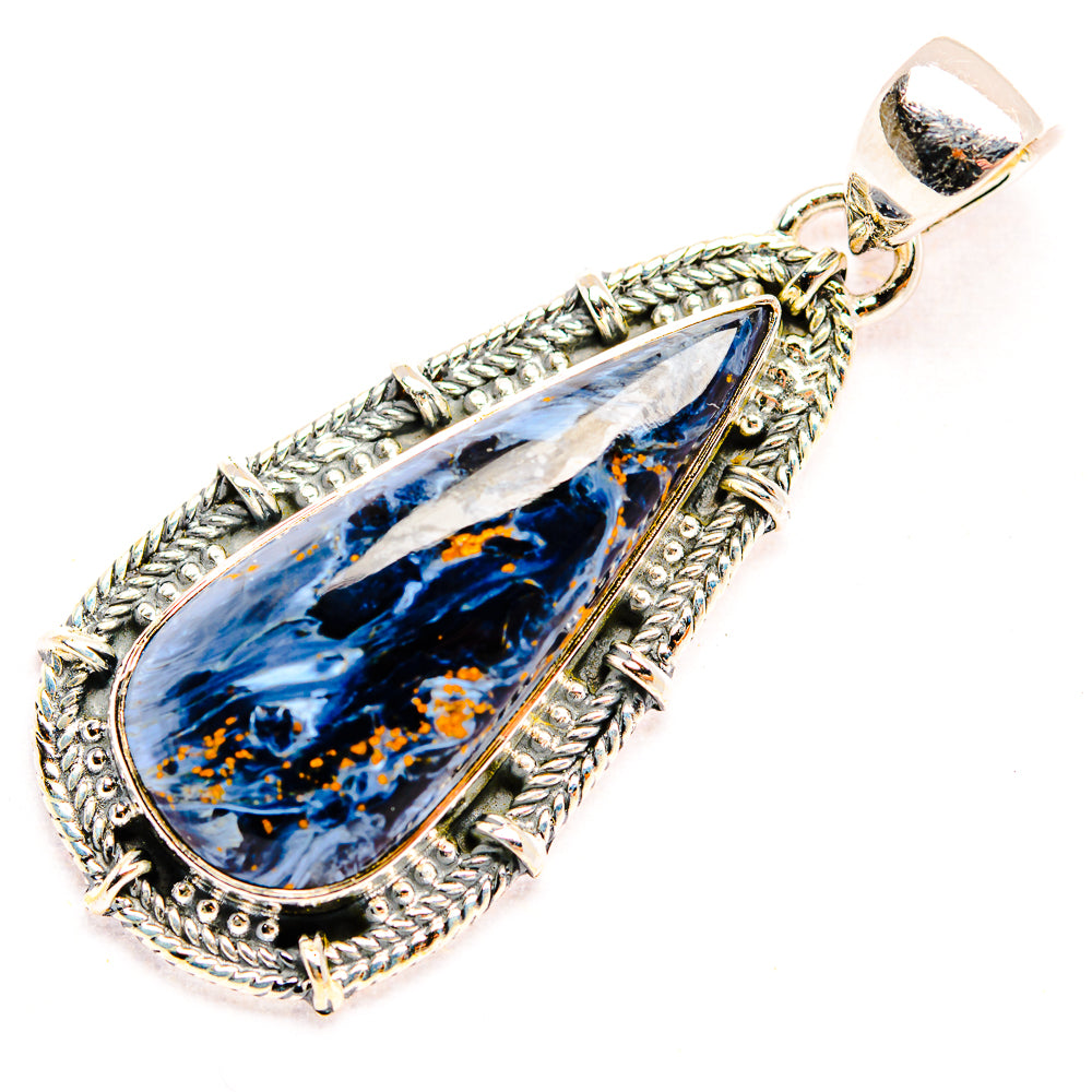Teardrop pietersite pendant in 925 sterling silver with ornate rope bezel and bail