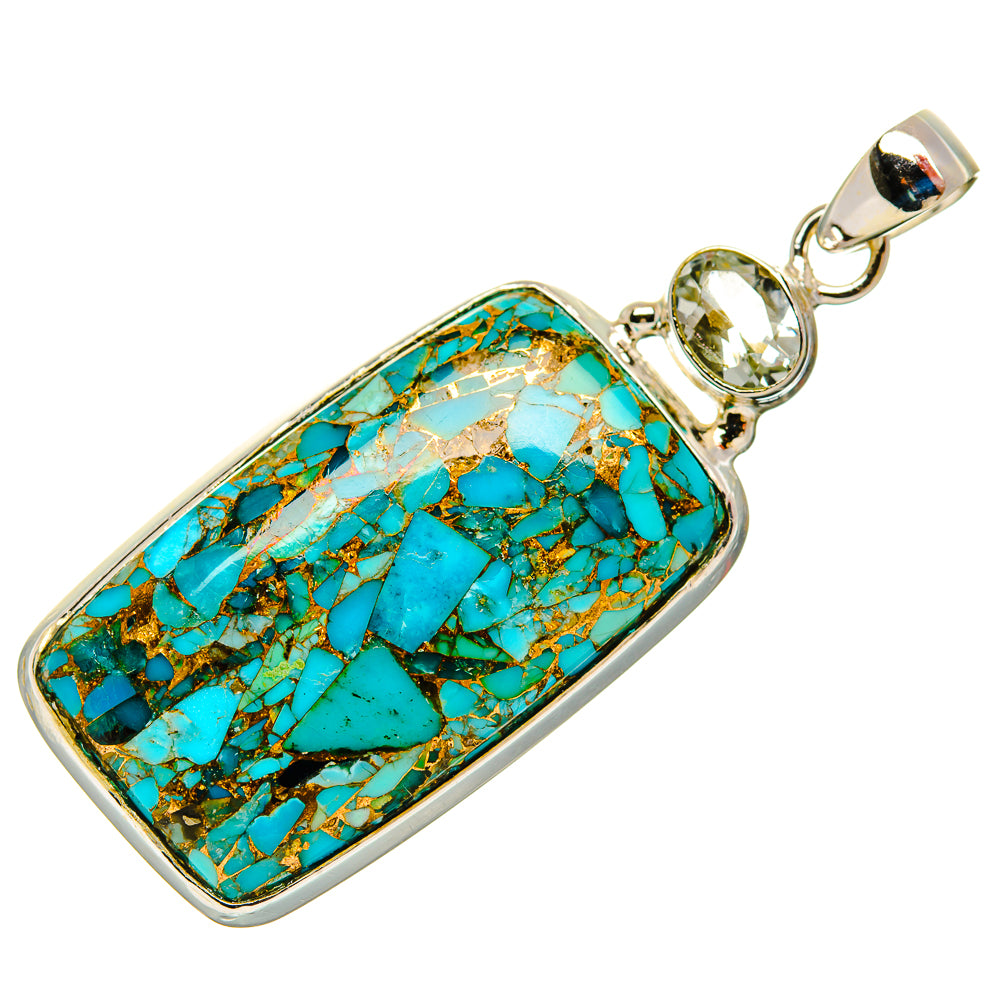 Rectangular turquoise composite pendant in sterling silver with round top bail