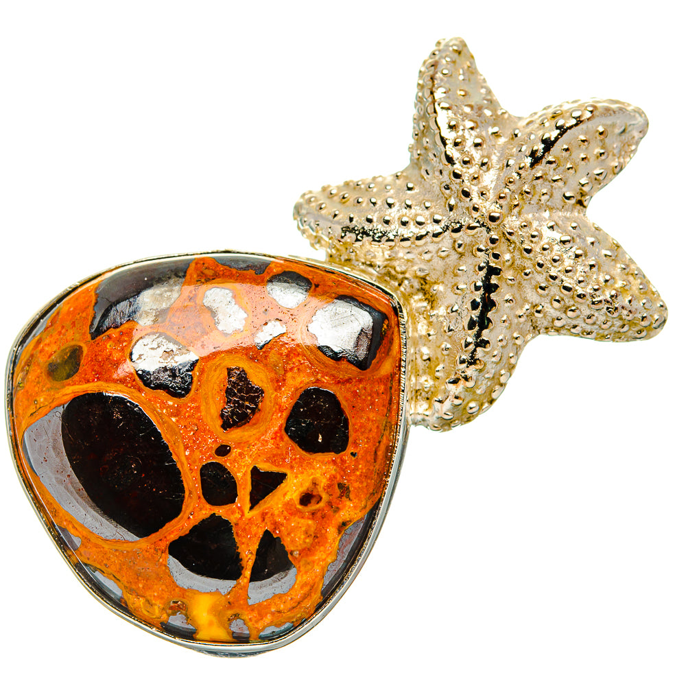 Bauxite pendant with orange, black-spotted stone and textured silver star bail