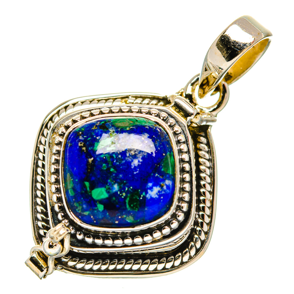 Sterling silver lapis lazuli pendant charm with top bail and blue round stone, green speckles