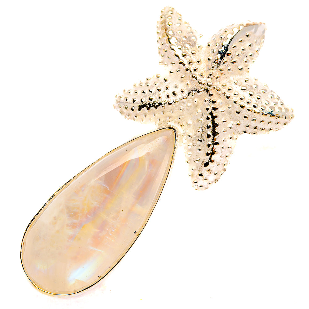 Starfish pendant in sterling silver with teardrop opalescent moonstone cabochon