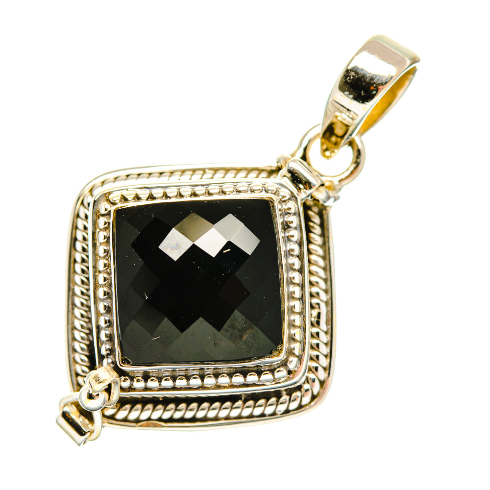 Square black onyx pendant, sterling silver ornate bezel with top bail loop