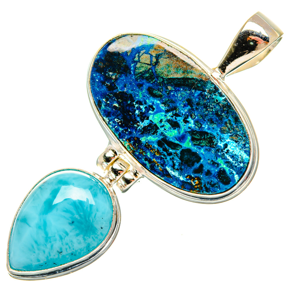 925 sterling silver pendant with two teardrop cabochons in blue and light blue, bail loop