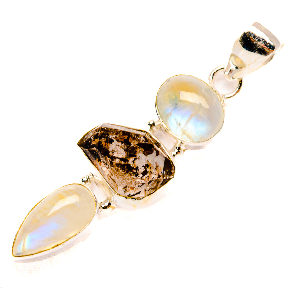 Sterling silver pendant with oval moonstone, teardrop herkimer crystal, and bail