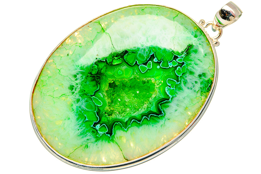 Green Agate Window Druzy Pendants handcrafted by Ana Silver Co - PD33240 - Photo 2