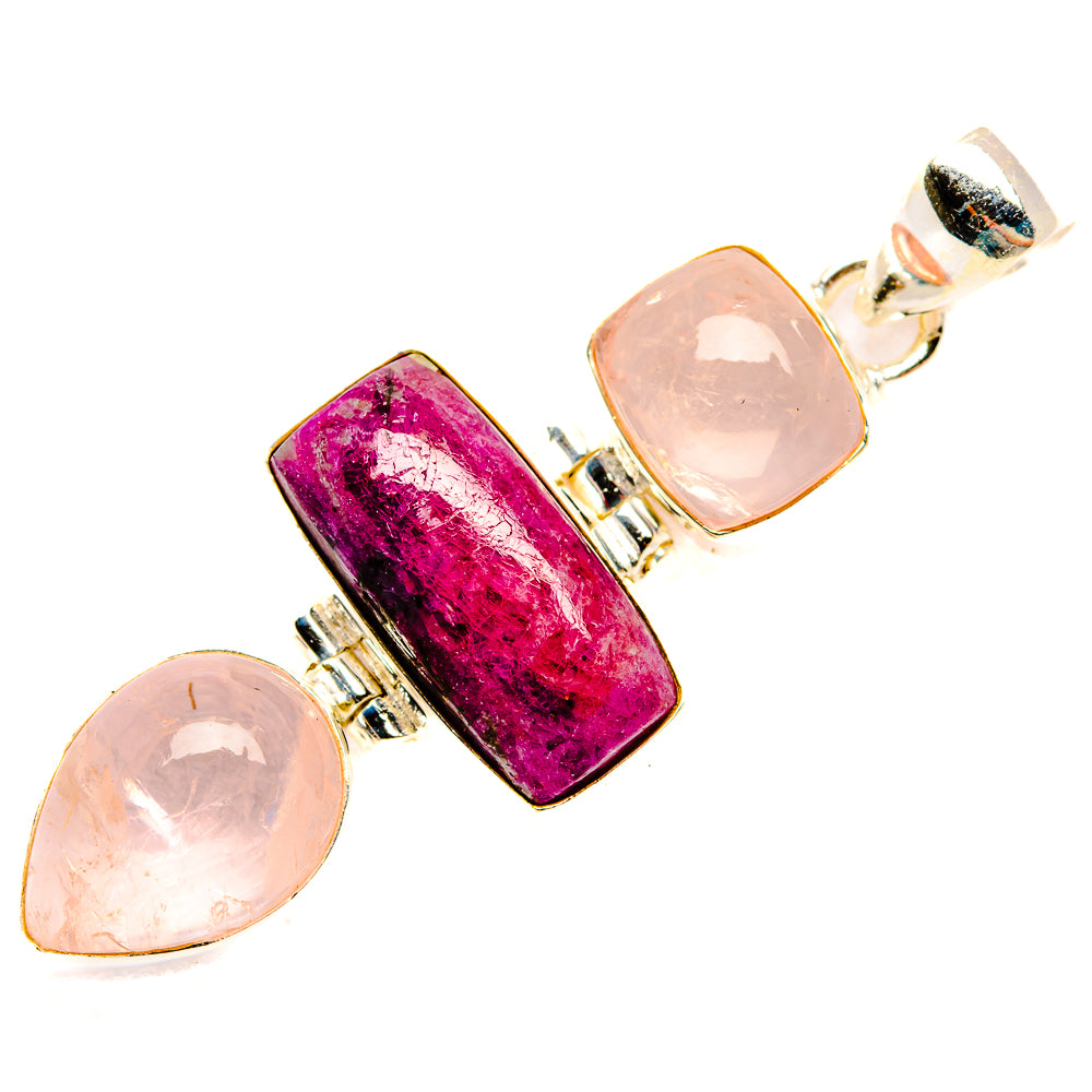 925 sterling silver pendant with rose quartz teardrops and eudialyte rectangle stone