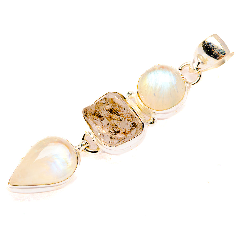 925 sterling silver pendant with rainbow moonstone oval and herkimer diamond triangle stones