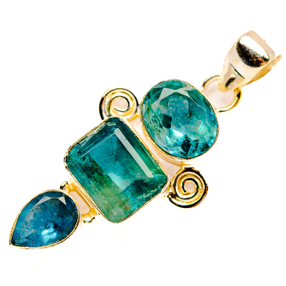 925 silver fluorite pendant with blue-green round, rectangular, and teardrop stones