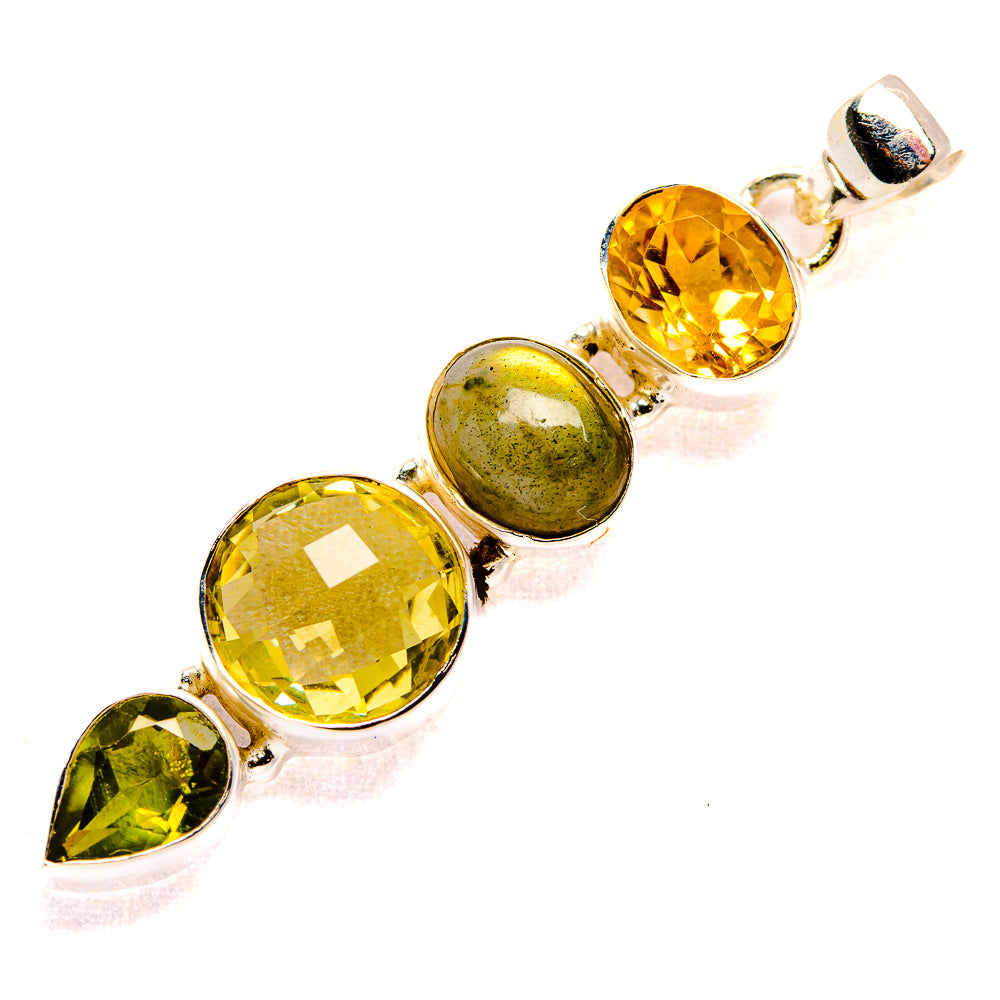 Sterling silver gemstone pendant with oval citrine, round labradorite, and green teardrop