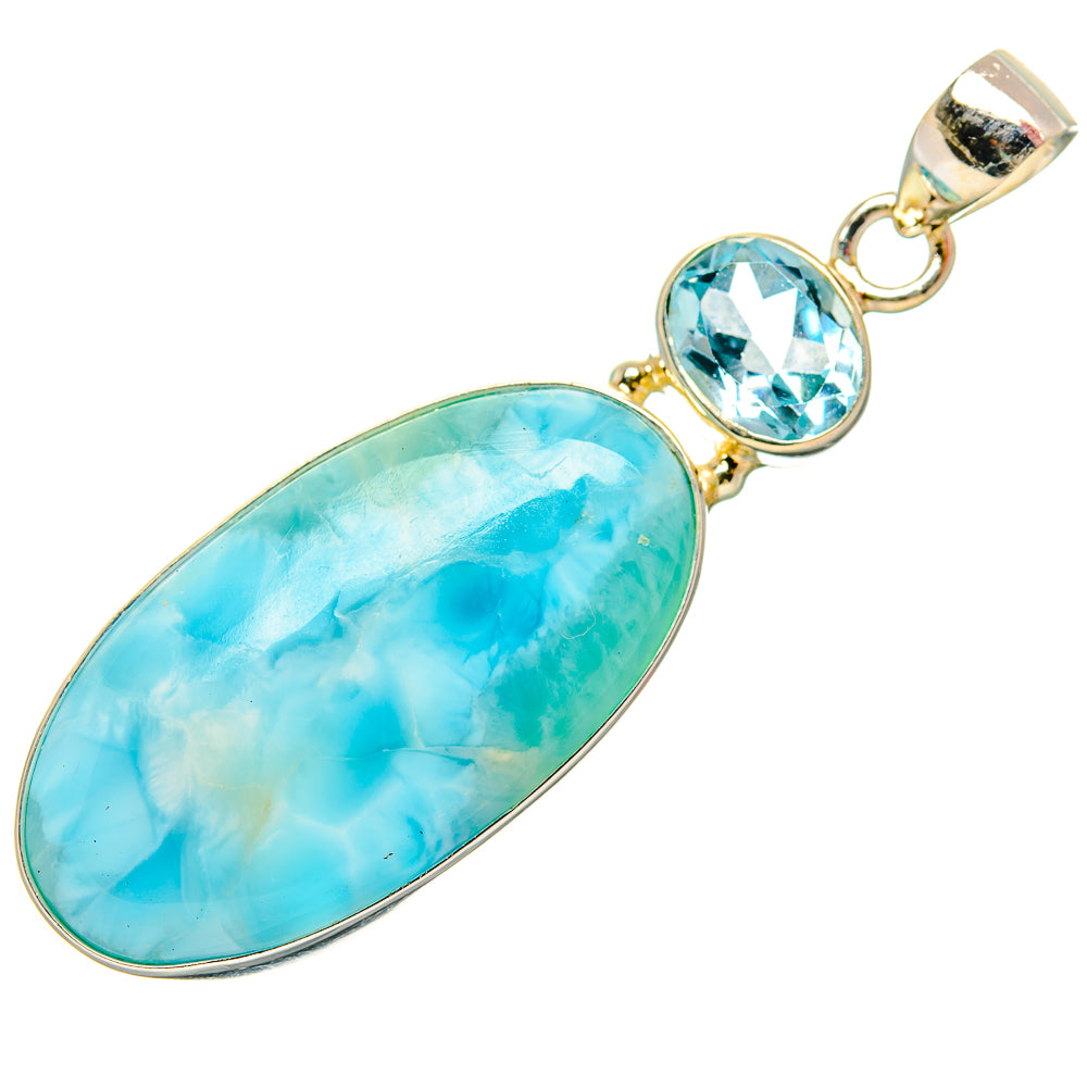 Larimar and blue topaz pendant with oval cabochon and round gemstone, 925 sterling silver