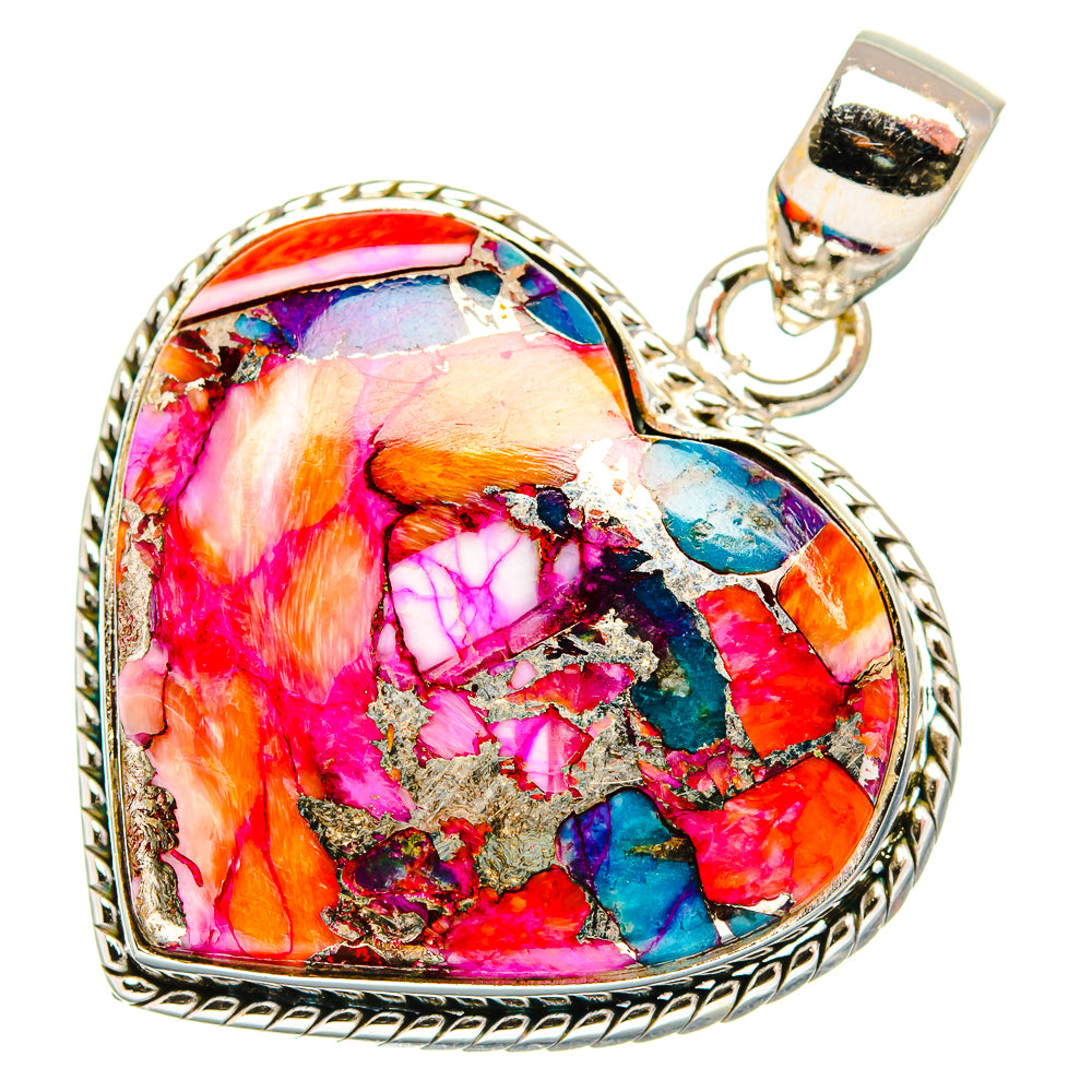 Kingman Pink Dahlia Turquoise Pendants handcrafted by Ana Silver Co - PD34045 - Photo 2