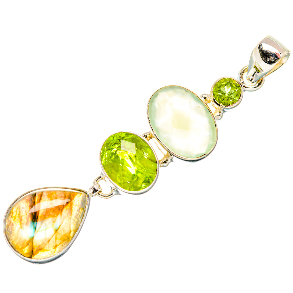 Sterling silver pendant with labradorite, prehnite, and green peridot stones