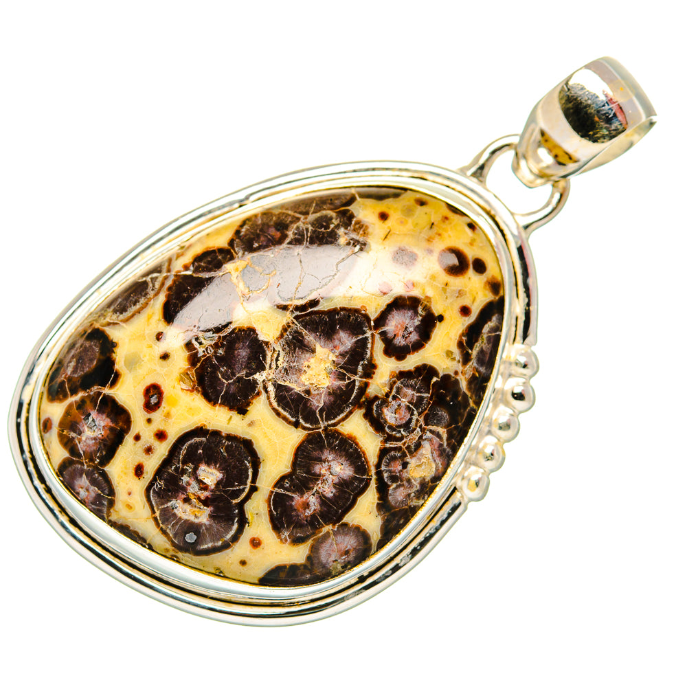 Oval sterling silver Poppy Jasper pendant with openwork bail and dark amber veined stone