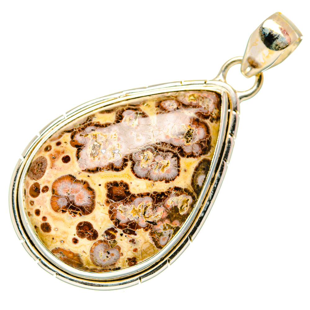 Oval poppy jasper pendant with top bail and 925 sterling silver frame