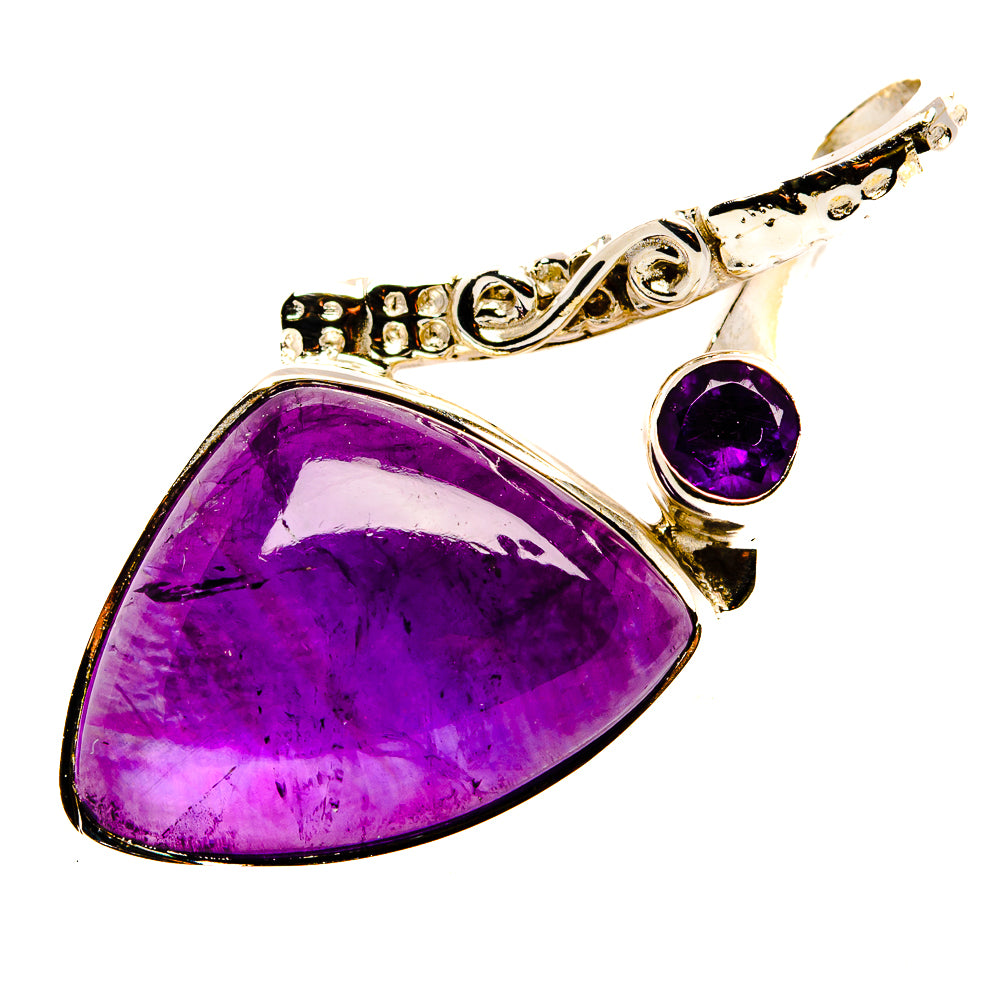 Sterling silver amethyst teardrop pendant with purple cabochon and small bezel accents