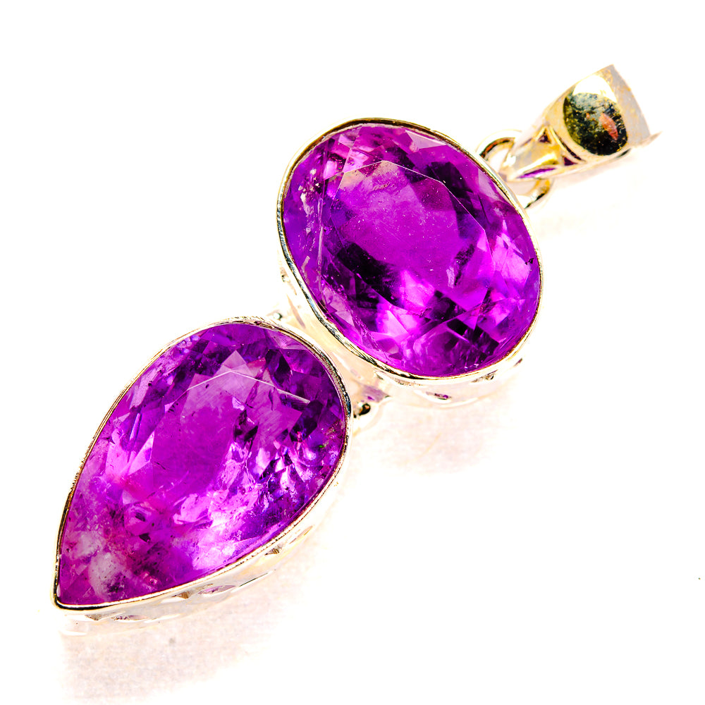 Amethyst pendant with two faceted teardrop stones, bezel-set in 925 silver