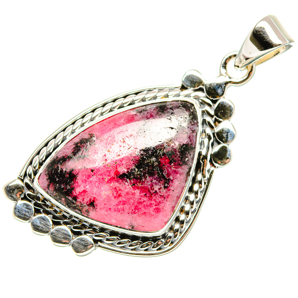 Rhodonite teardrop pendant with 925 sterling silver bail and decorative side beads