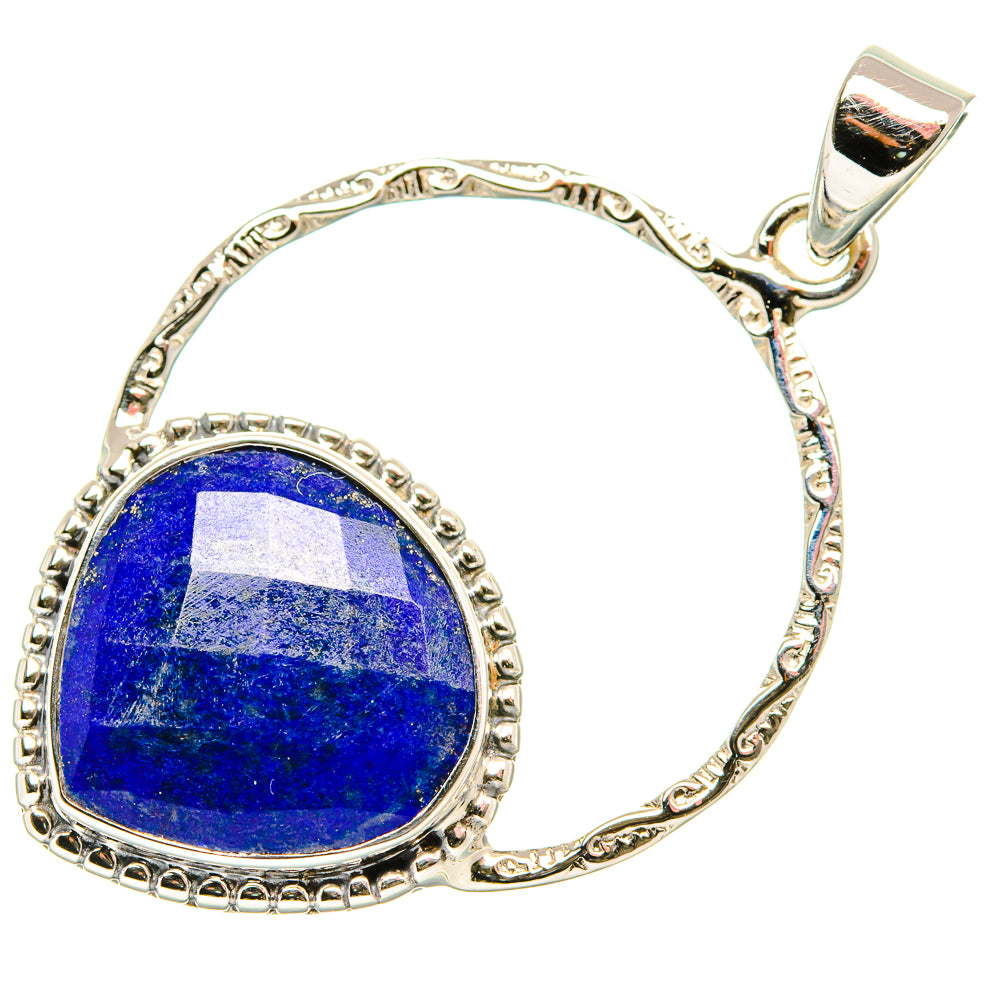 Oval lapis lazuli pendant in polished 925 sterling silver with bail loop