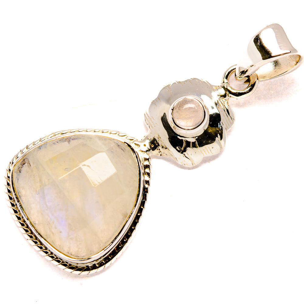 925 sterling silver moonstone pendant with heart-shaped bezel and round cabochon center