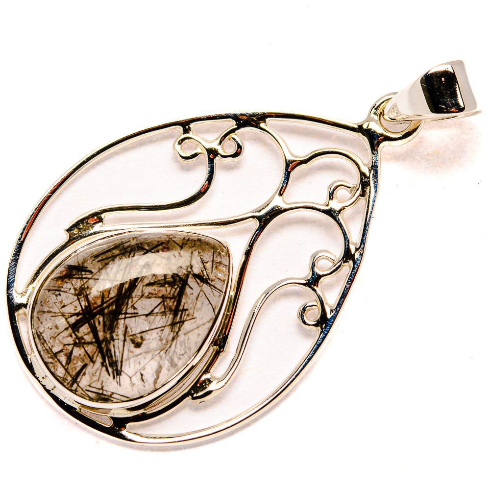 Sterling silver filigree pendant with teardrop tourmalinated quartz stone