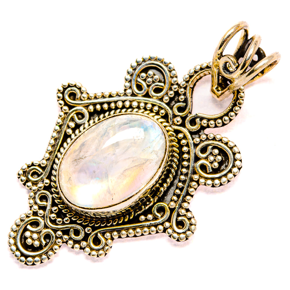 Oval opalescent moonstone pendant in ornate 925 sterling silver filigree