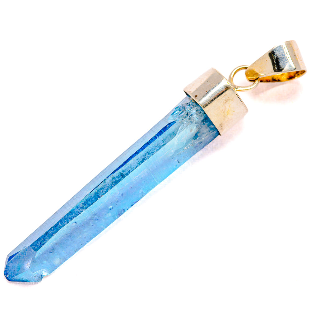 Aqua Aura druzy pendant with long blue crystal point and sterling silver bezel bail