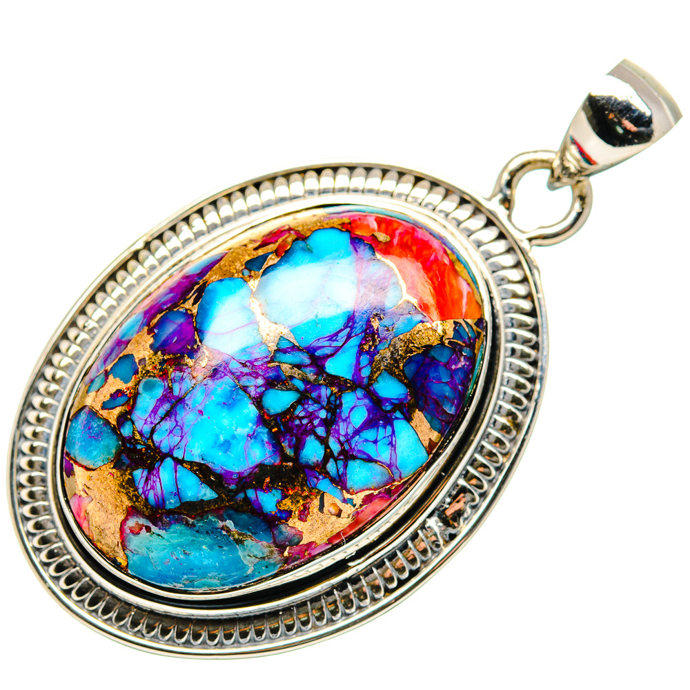 Kingman Pink Dahlia Turquoise Pendants handcrafted by Ana Silver Co - PD35619 - Photo 2
