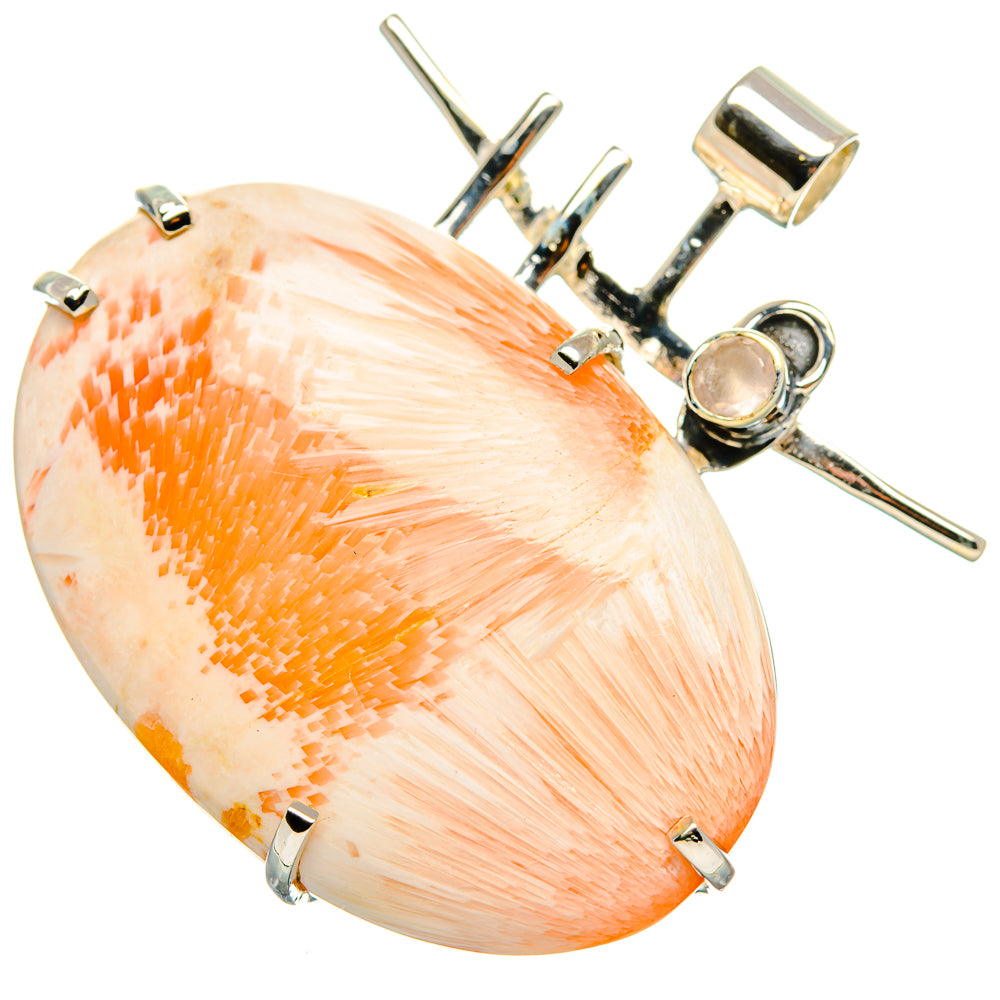 Scolecite pendant with oval peach cabochon in 925 sterling silver setting