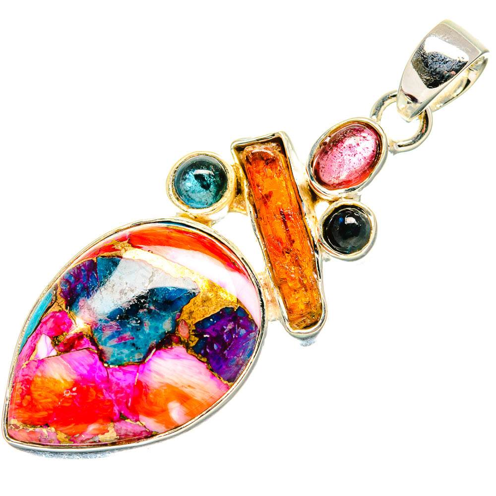 Kingman Pink Dahlia Turquoise, Carnelian, Garnet, Apatite Pendants handcrafted by Ana Silver Co - PD36196 - Photo 2